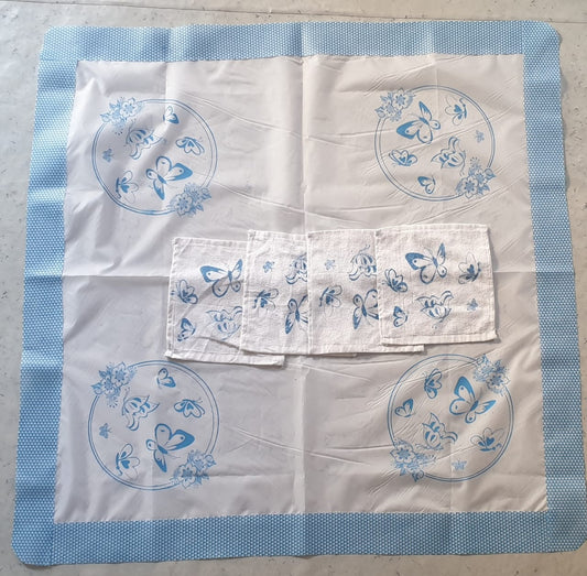 Blue Parachute Net Border Safra with 4 Cotton Napkin