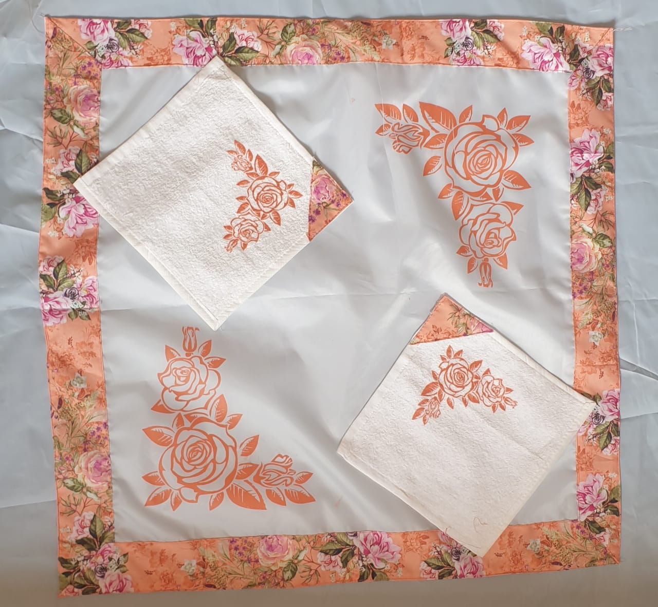 Orange Parachute Cotton Border Safri with Napkin