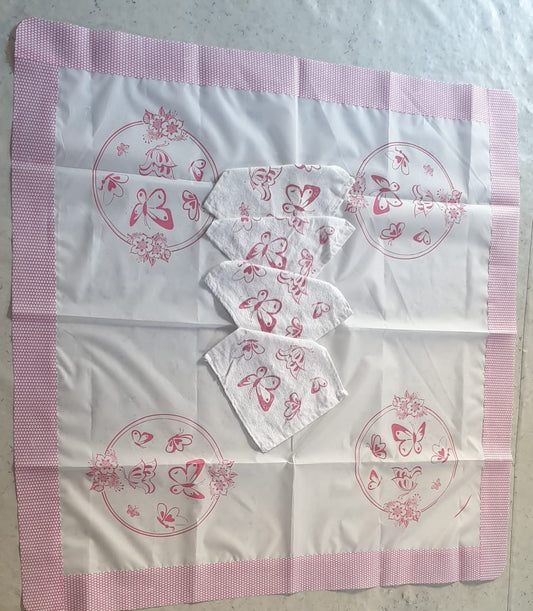 Pink Parachute Net Border Safra with 4 Cotton Napkin
